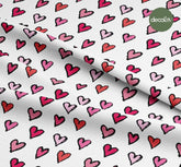 Digitally Printed Fabric with Hand-Drawn Heart Pattern on a White Background